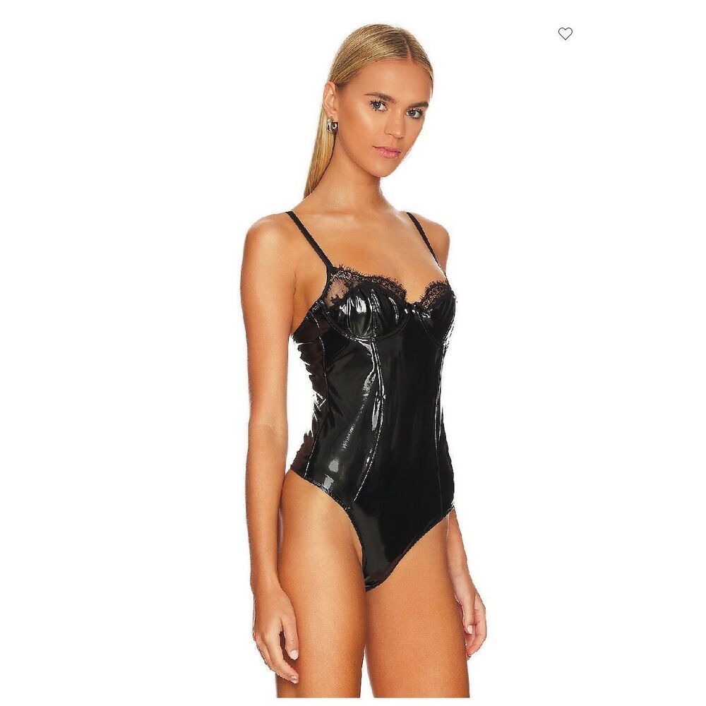 Fleur du Mal PVC Frankie Lace Bodysuit in Black Size S - Picture 3 of 12